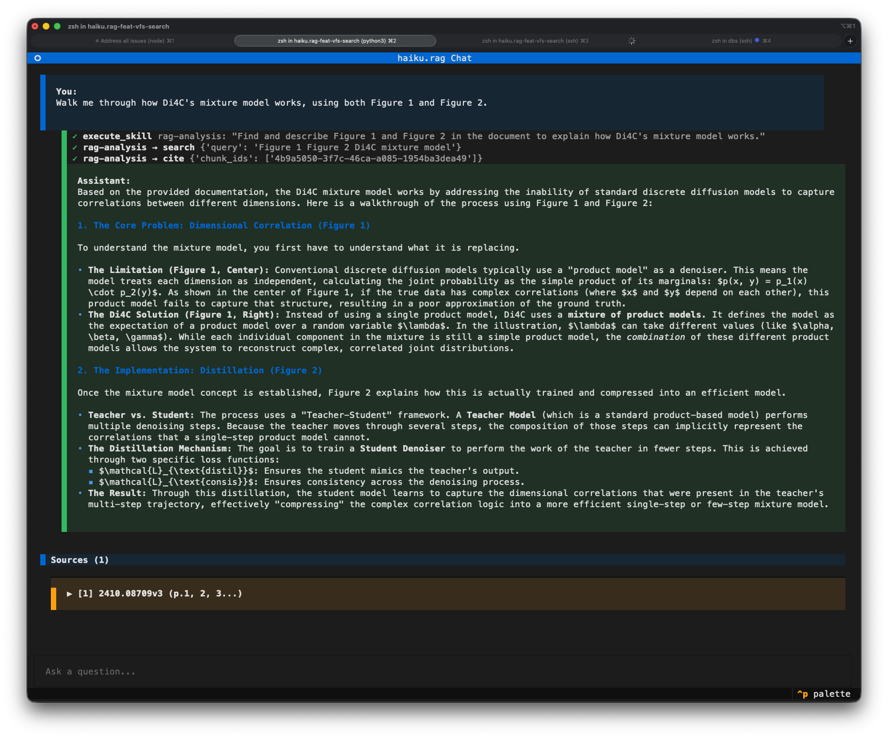 Chat TUI session against the rag-analysis skill